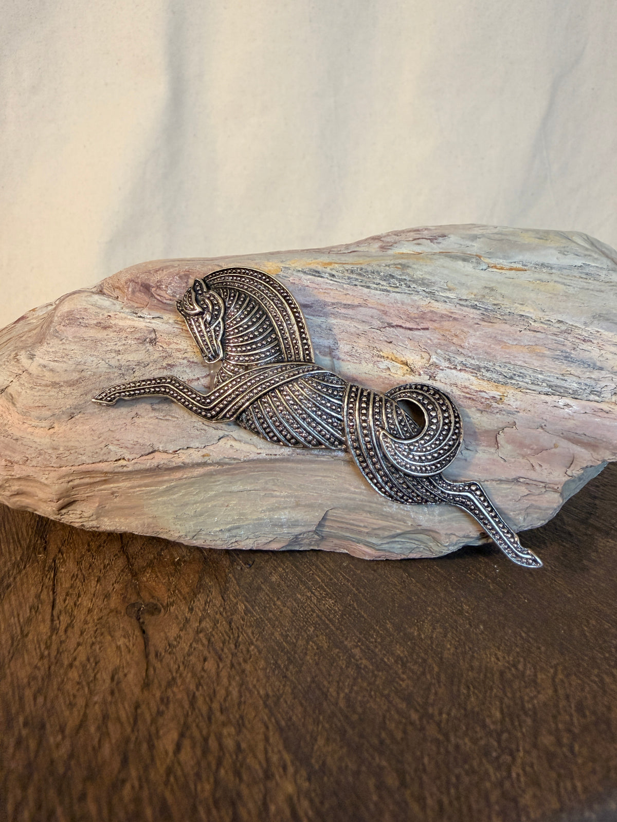 Vintage designer Egyptian Revival Horse Brooch