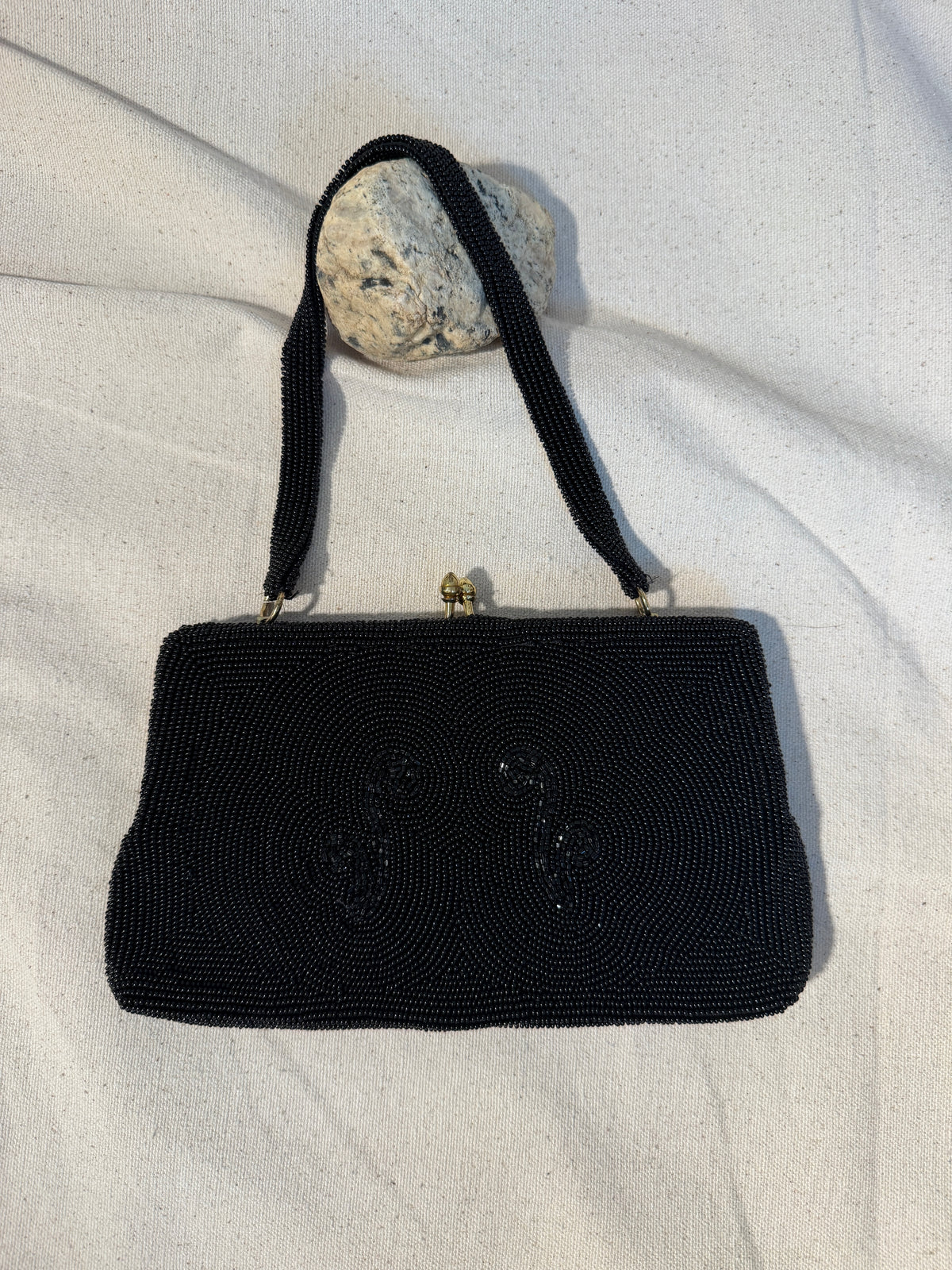 Vintage Richere Black Beaded Evening Clutch w/ Coin Purse