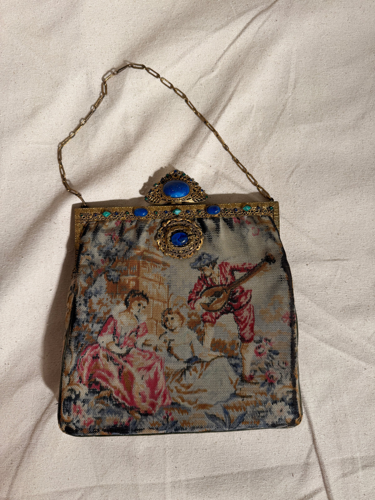 Victorian Handmade Petit Point or Tapestry Evening Purse Ornate Gold Toned Frame
