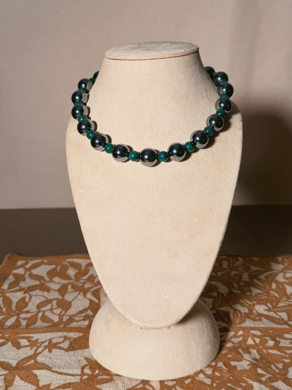 Natural Terahertz Stone and Malachite Necklace