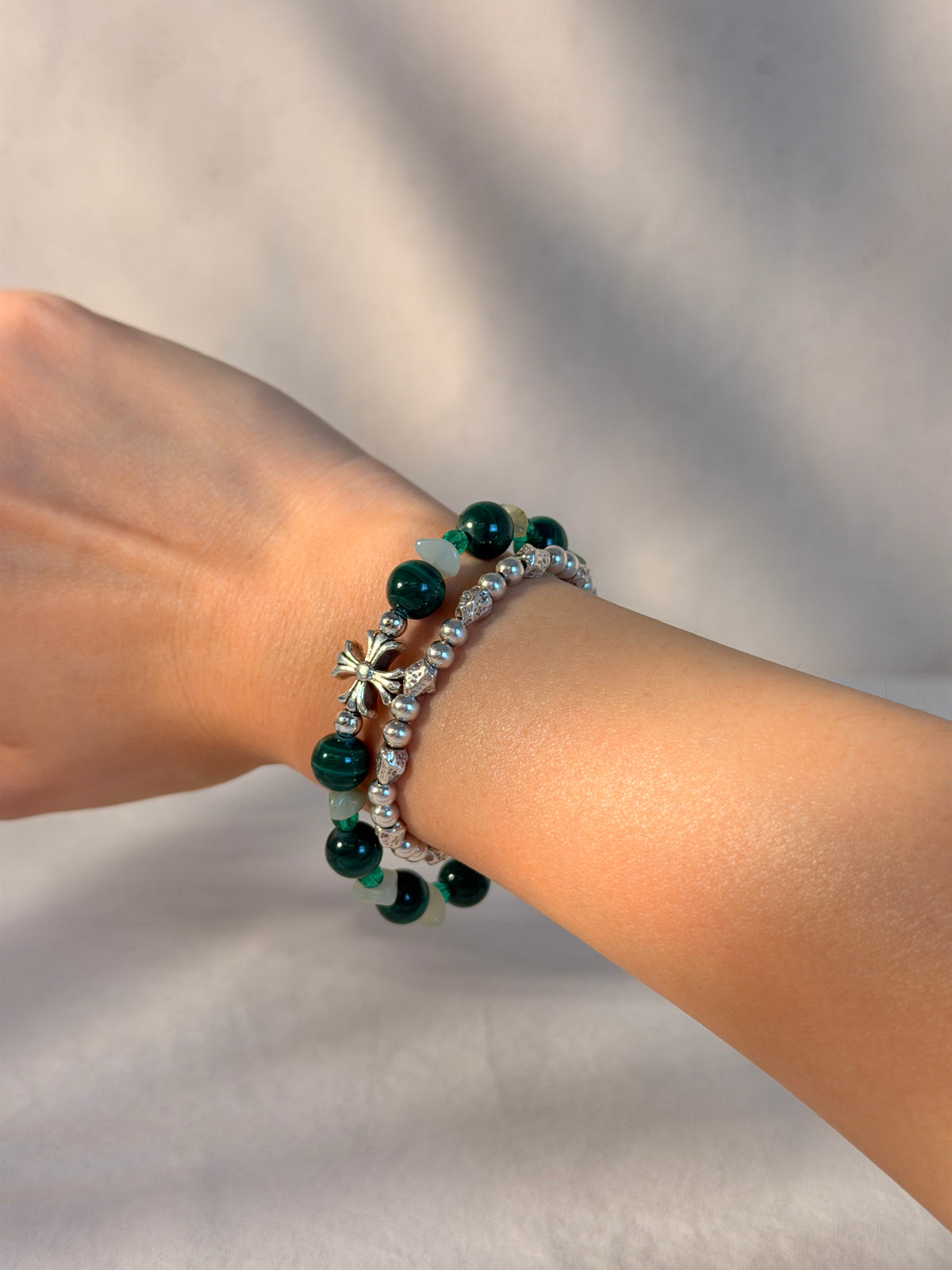Malachite & Quartz Cross Bracelet