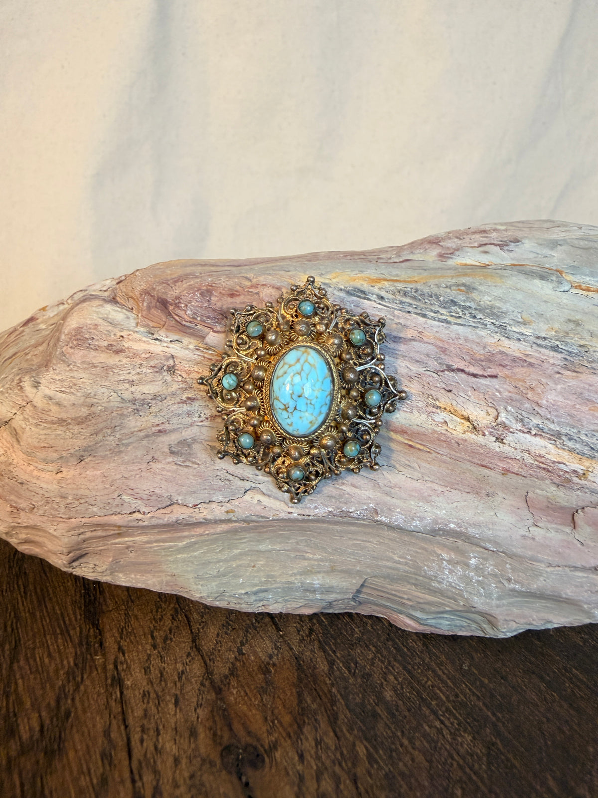 Florenza Turquoise Gold Tone Brooch