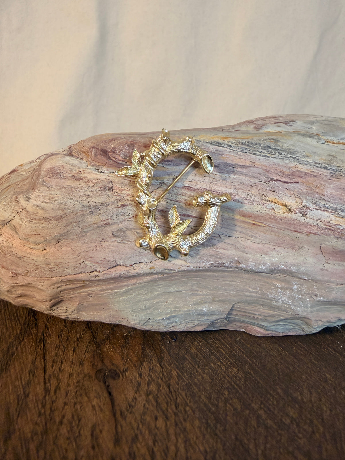 1960s Sarah Coventry Rustic Twig Initial Brooch