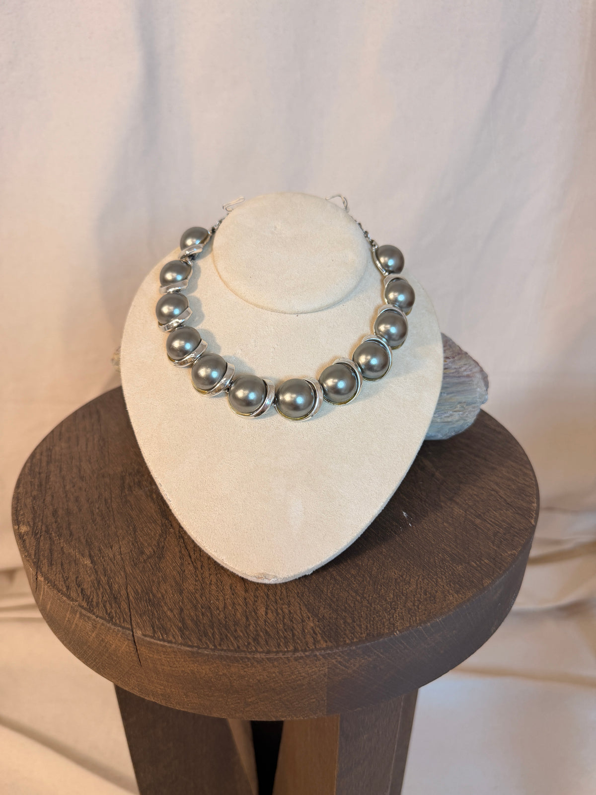 Vintage gray metallic beaded choker