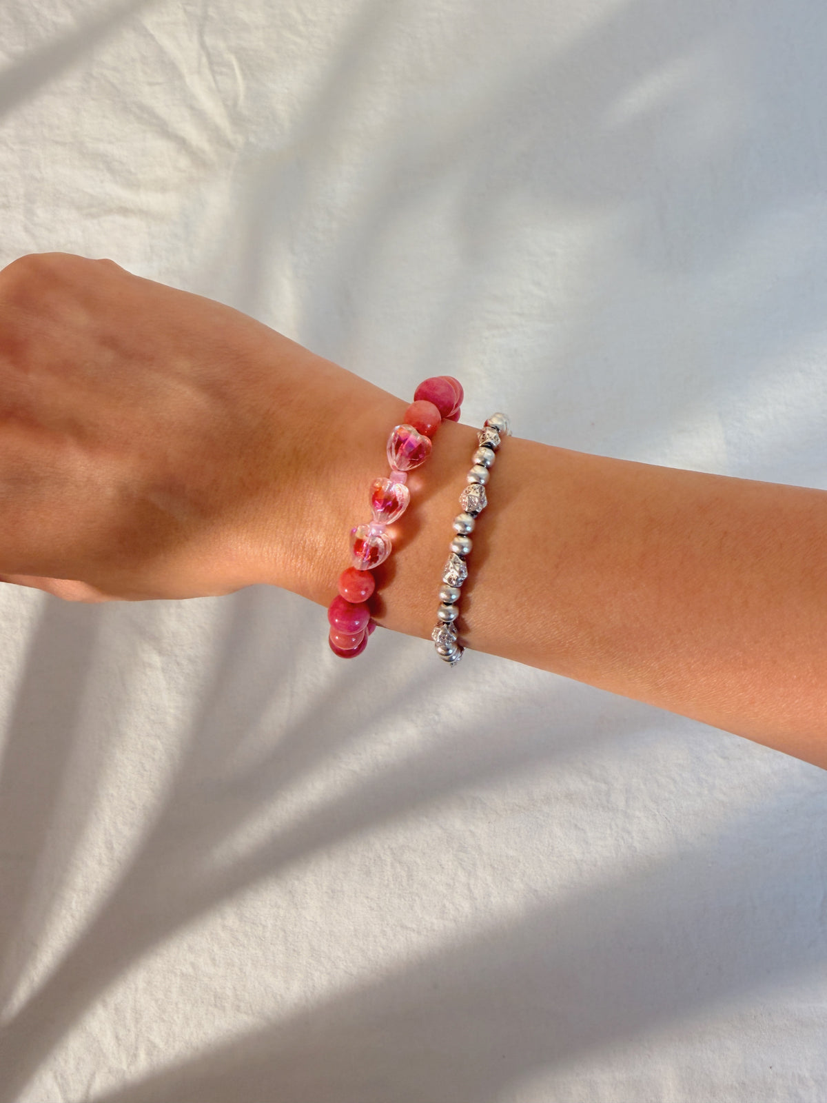 Pink Stone & Crystal Bracelet