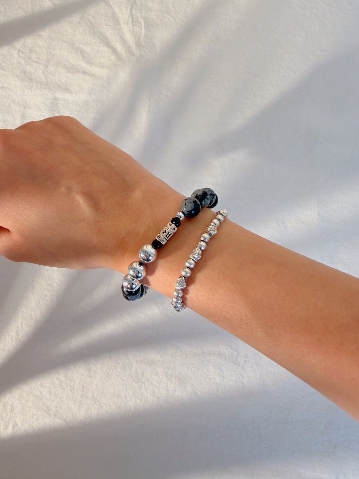 Snowflake Obsidian & Onyx Bracelet